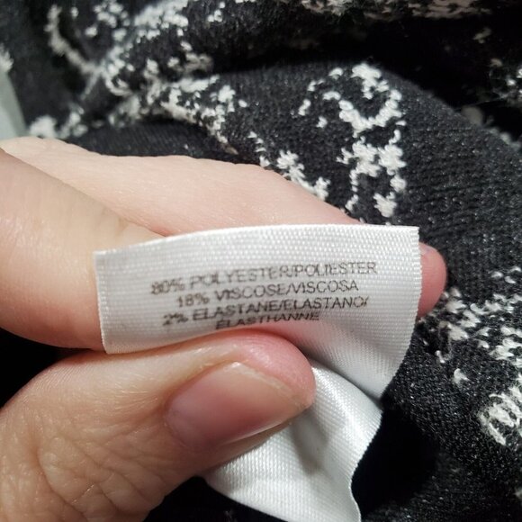 Nine West Women's Black White Fit & Flare Dress Stretch Textured 3/4 Sleeve Sz 8 - Picture 12 of 13